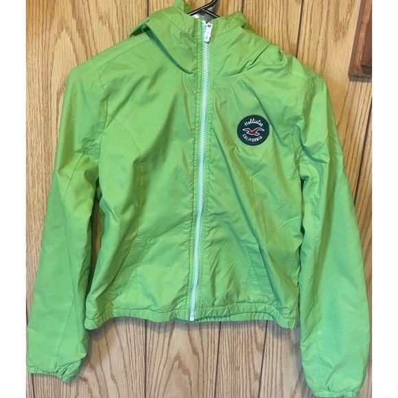 Hollister La Piedra/Solano California Lime Green Hooded Zippered Rain Jacket - Picture 10 of 15